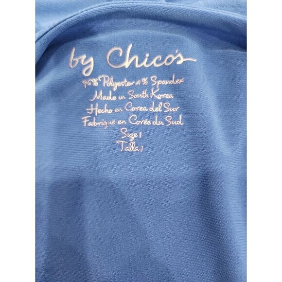 Chico’s Blue Peek A Boo Short Sleeve Polyester Spandex Top Women's Medium - Picture 4 of 7